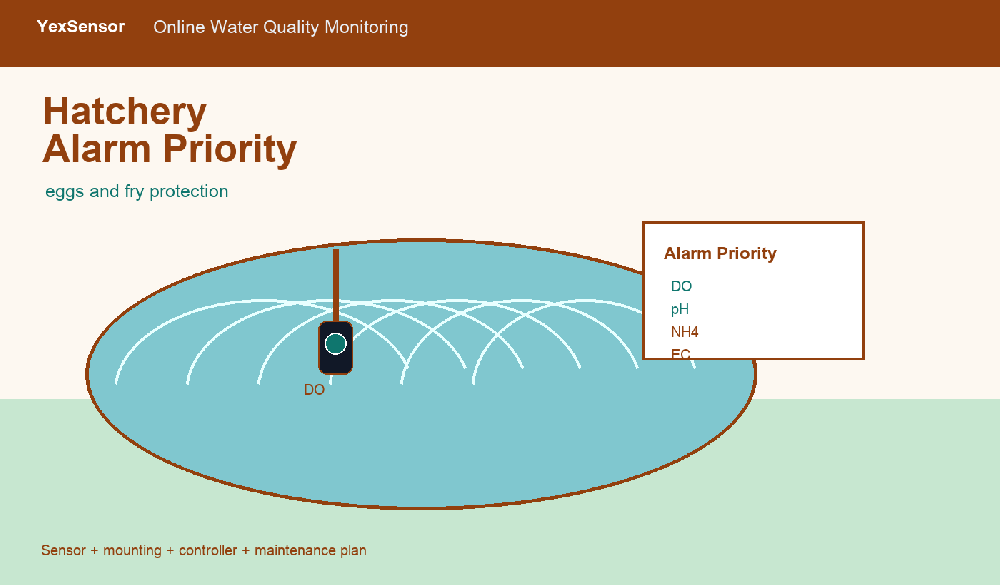 Aquaculture Hatchery Monitoring: Alarm Priorities for Eggs, Fry and Nursery Tanks
